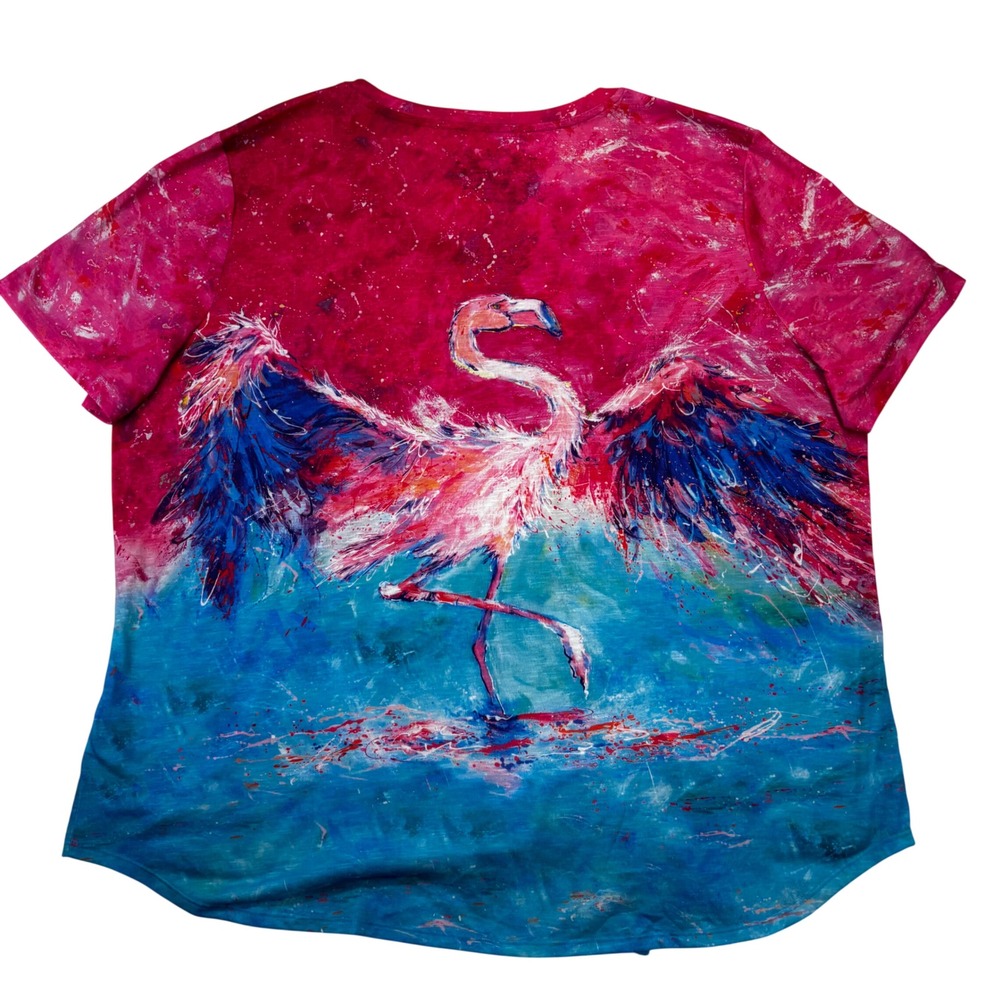 Leoma Lovegrove T-Shirt Lot Women XXL Pink Blue Flamingo Eagle Art Tie Front - Picture 4 of 13